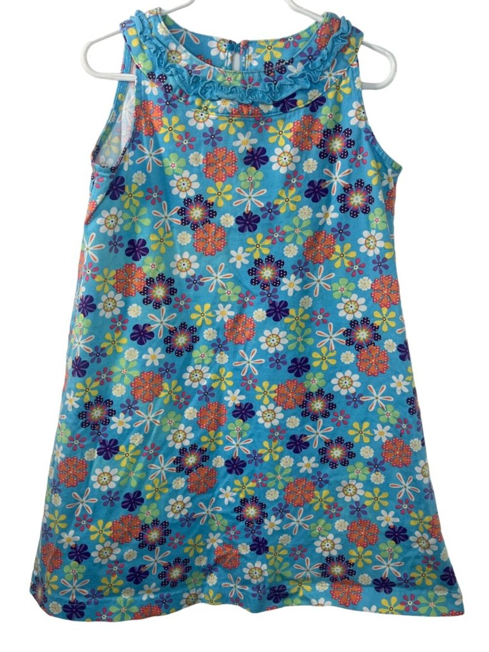 Hanna Andersson Girls Size 6-7 Blue Floral Cotton Sundress Summer Dress